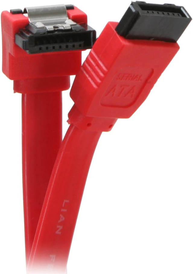 Main image of OKGEAR 24" SATA 6 Gbps Cable, Straight to Right Angle W/ Metal Latch, Red, Backward Compatible 3 Gbps and 1.5 Gbps