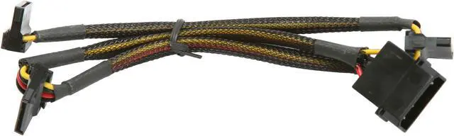 Alt view image 2 of 2 - OKGEAR GC18SATA 1.5 ft. 4pin Molex To Three SATA 15pin Crimping Type Connector Cable w/ Black Sleeved