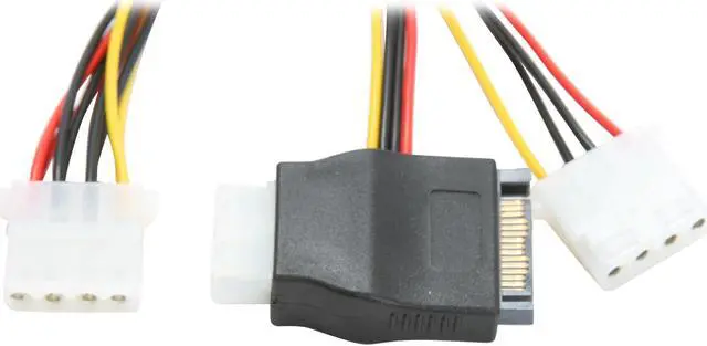 Main image of OKGEAR AD-Y-44-0.2M 8 in. 8" SATA 15pin male to three 4pin molex female cable Adapter Male to Female