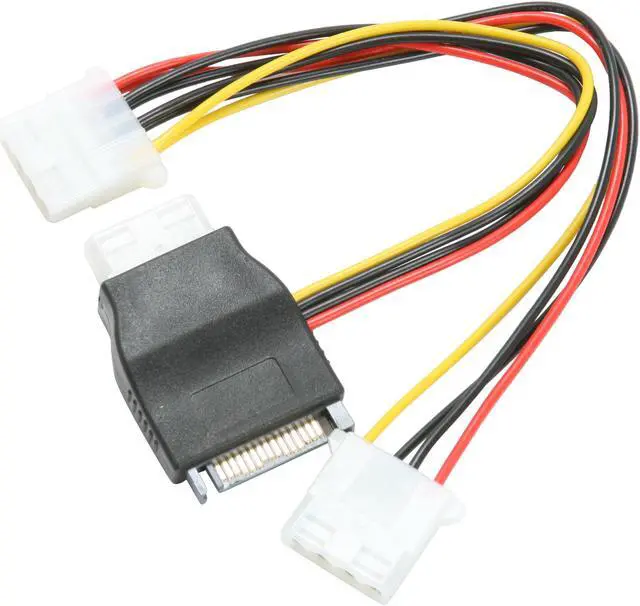 Alt view image 2 of 2 - OKGEAR AD-Y-44-0.2M 8 in. 8" SATA 15pin male to three 4pin molex female cable Adapter Male to Female