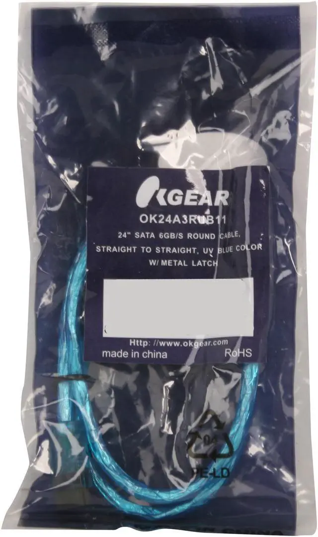 Alt view image 3 of 3 - OKGEAR OK24A3RUB11 2 ft. SATA 6Gb/s round cable,straight to straight