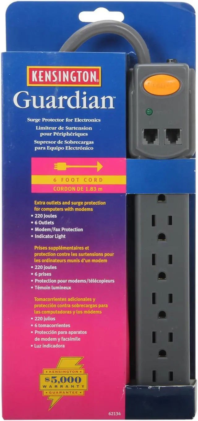 Alt view image 5 of 5 - Kensington 62134 6 ft 6 Outlets 220 joule Power Strip and Surge Protector
