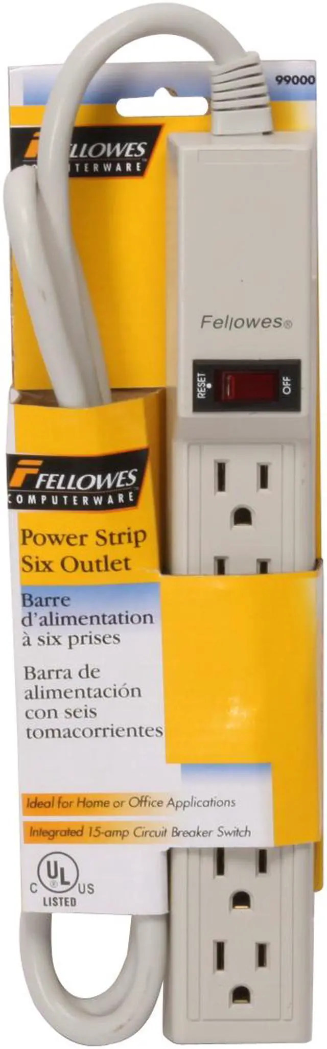 Alt view image 4 of 4 - Fellowes 99000 6 Outlets Power Strip 100 - 240 V AC Input Voltage 4 ft. Cord Length