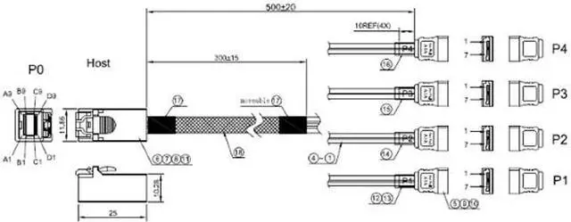 Alt view image 2 of 2 - iStarUSA K-HD43XSA-50 1.64 ft. HD miniSAS SFF-8643 to 4x SATA Forward Breakout 50 cm Cable