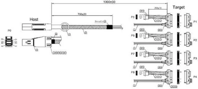 Alt view image 2 of 2 - iStarUSA K-HD44X82-1M 3.28 ft. HD miniSAS SFF-8644 to 4x SFF-8482 1 meter Cable