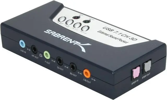 Main image of SABRENT USB-SND8 8-Channel 3D USB 2.0 External 7.1 Surround Sound Box w/Digital Output