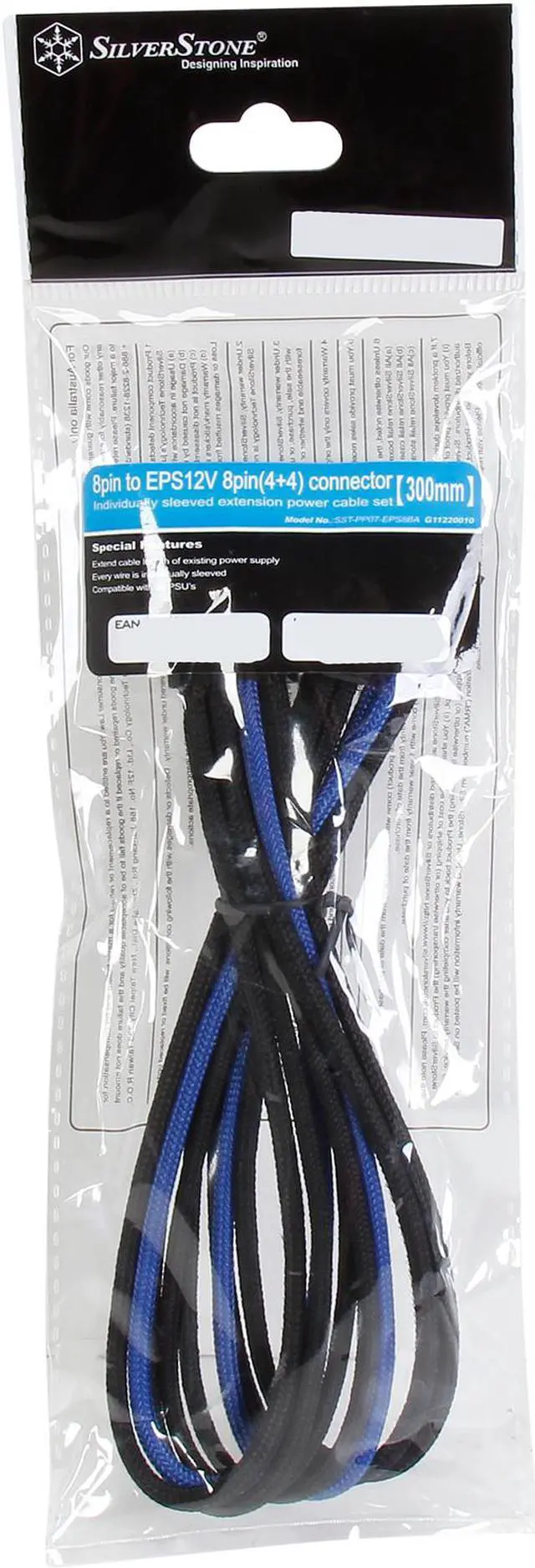 Alt view image 3 of 3 - Silverstone PP07-EPS8BA Sleeved Extension Power Supply Cable, 1 x 8pin to EPS12V 8pin(4+4) Connector