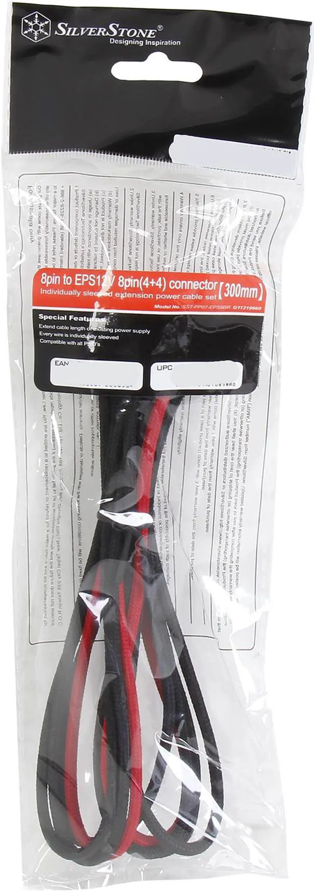 Alt view image 3 of 3 - Silverstone PP07-EPS8BR Sleeved Extension Power Supply Cable, 1 x 8pin to EPS12V 8pin(4+4) Connector