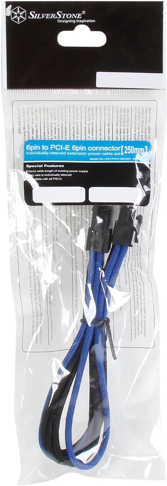 Silverstone SST-PP07-IDE6BA - 25cm 6pin to PCI-E 6pin Sleeved Extention Cable Black Blue送料無料 Silverstone SST-PP07-IDE6BA (1 x 6pin to PCI-E 6pin connector