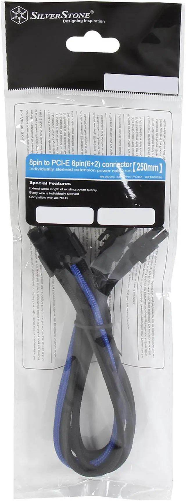 Alt view image 3 of 3 - Silverstone PP07-PCIBA Sleeved Extension Power Supply Cable with 1 x 8-Pin (6+2) to PCI-E 8-Pin Connector