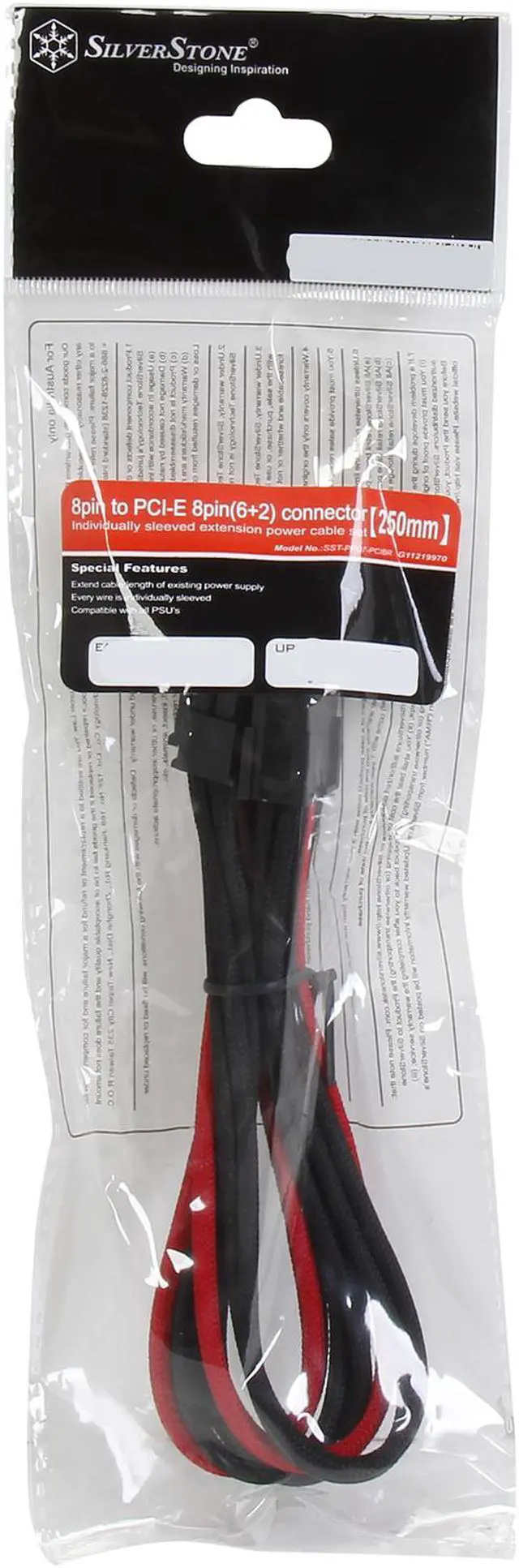 Alt view image 3 of 3 - Silverstone PP07-PCIBR Sleeved Extension Power Supply Cable with 1 x 8-Pin to PCI-E 8-Pin Connector