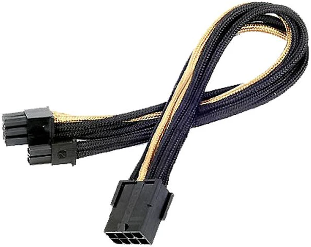 Main image of Silverstone SST-PP07-PCIBG 9.84 in. (25cm) Black & Gold 8Pin To 8Pin (6+2) PCIE Sleeved Power Cable Extension