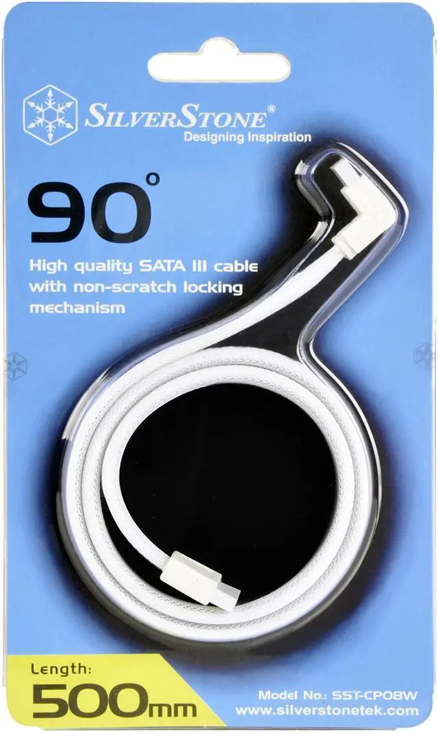 Alt view image 7 of 7 - SilverStone 90 Degree SATA III with Locking Mechanism, White (RL-CP08W)