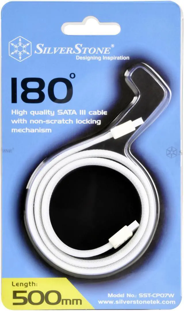 Alt view image 7 of 7 - Silverstone 180 Degree SATA III Cable with Non-Scratch Locking Mechanism (CP07W)