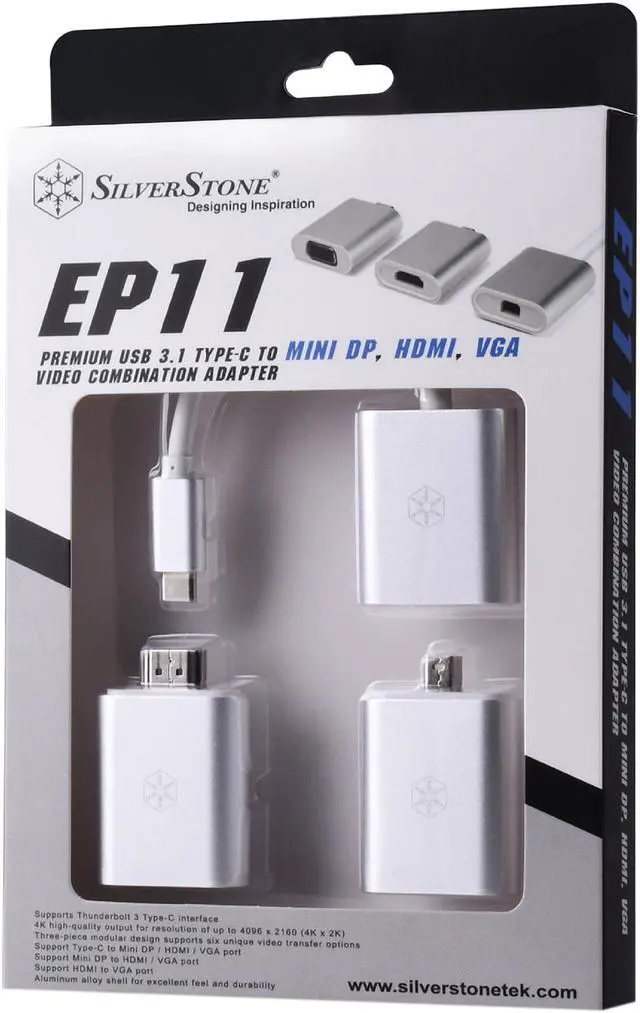 Alt view image 10 of 10 - Silverstone RL-EP11S High-quality USB 3.1 Type-C to MiniDP, HDMI 4Kx2K, VGA video combination adapter(Thunderbolt 3 Compatible)