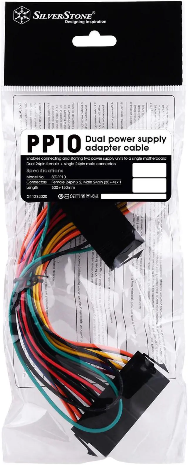 Alt view image 7 of 7 - Silverstone RL-PP10 1.64 ft. / 5.9 in. Dual 24pin Female + Single 24pin Male Connectors Female to Male