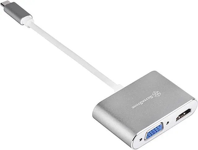 Alt view image 2 of 10 - Silverstone SST-EP16 USB Type-C to VGA and HDMI Adapter, HDMI supports 4Kx2K@30Hz, VGA support 1920x1200@120Hz, Dual Screen Display Simultaneously,Charcoal