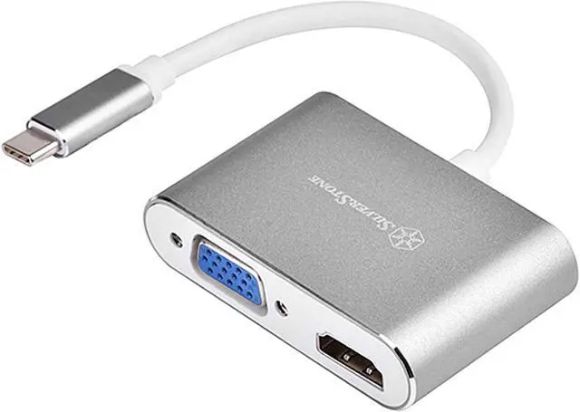 Alt view image 3 of 10 - Silverstone SST-EP16 USB Type-C to VGA and HDMI Adapter, HDMI supports 4Kx2K@30Hz, VGA support 1920x1200@120Hz, Dual Screen Display Simultaneously,Charcoal