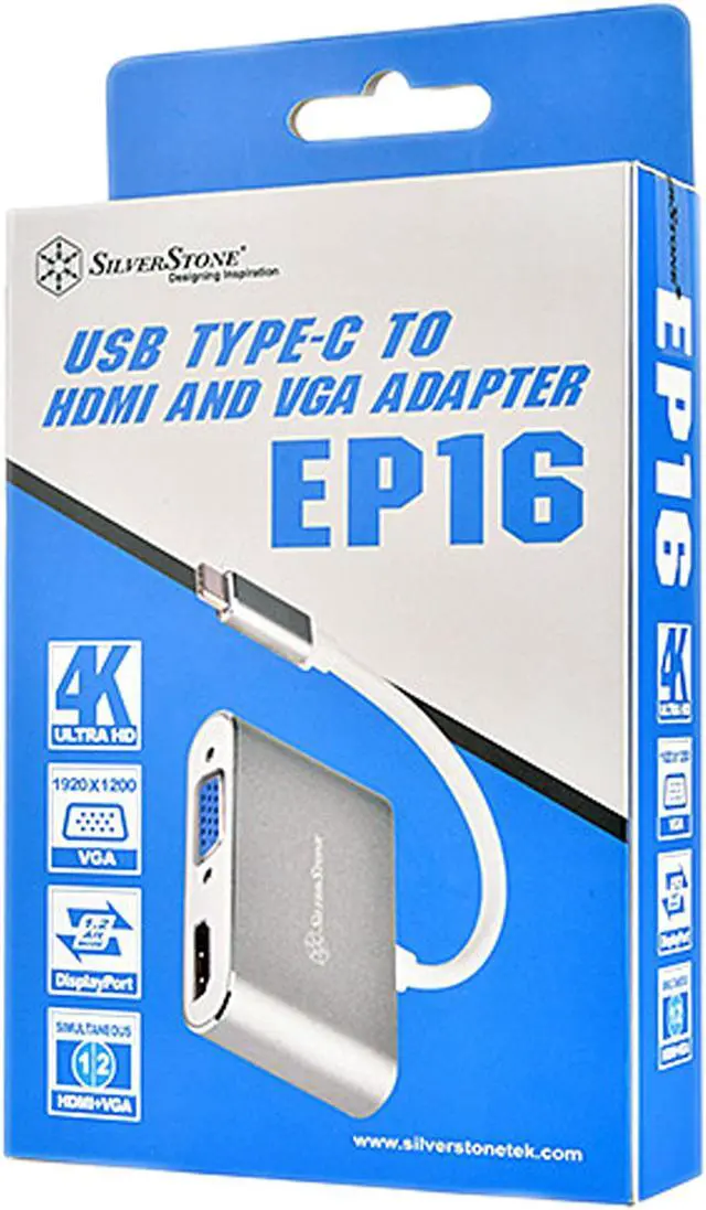Alt view image 10 of 10 - Silverstone SST-EP16 USB Type-C to VGA and HDMI Adapter, HDMI supports 4Kx2K@30Hz, VGA support 1920x1200@120Hz, Dual Screen Display Simultaneously,Charcoal