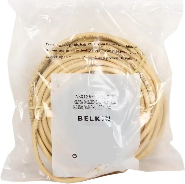 Alt view image 3 of 3 - Belkin A3X126-50-YLW-M 50 ft. Cat 5E (Crossover) Yellow Cat5e Crossover Cable