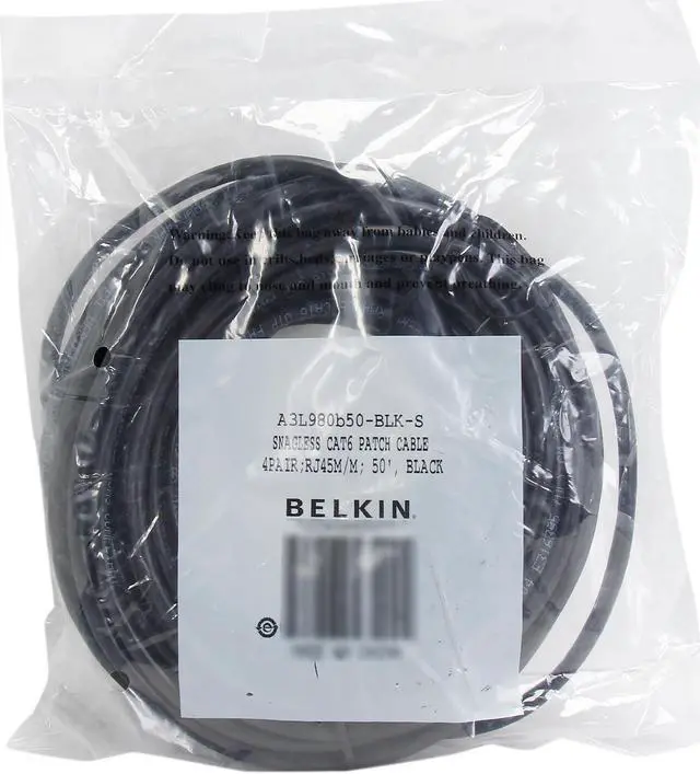 Alt view image 3 of 3 - Belkin A3L980B50-BLK-S 50 ft. Cat 6 Black Cat. 6 Network Patch Cable