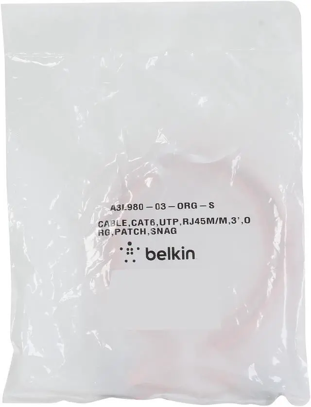 Alt view image 3 of 3 - Belkin A3L980-03-ORG-S 3 ft. Cat 6 Orange 900 Series Cat. 6 UTP Patch Cable