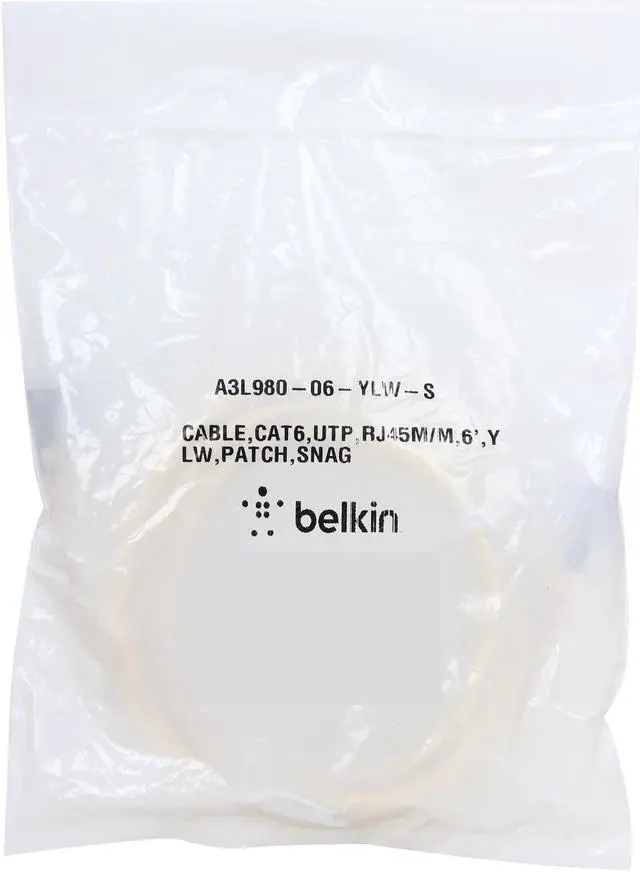 Alt view image 3 of 3 - Belkin A3L980-06-YLW-S 6 ft. Cat 6 Yellow Cat.6 Snagless Patch Cable