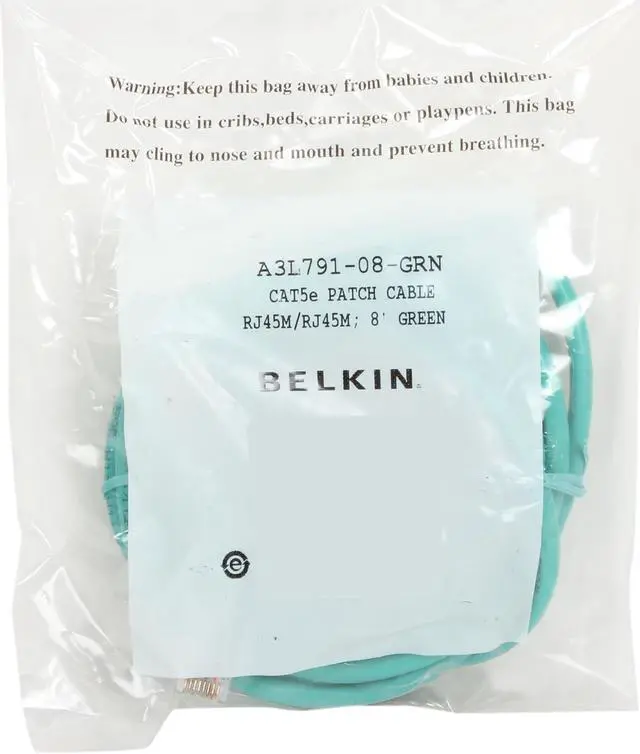 Alt view image 3 of 3 - Belkin A3L791-08-GRN 8 ft. Cat 5E Green Network Cable