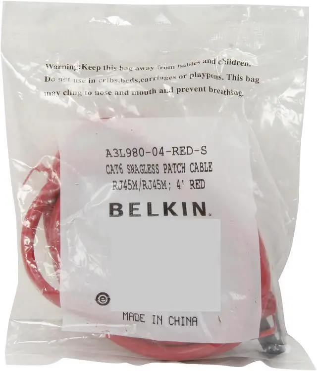 Alt view image 3 of 3 - Belkin A3L980-04-RED-S 4 ft. Cat 6 Red Patch Cable