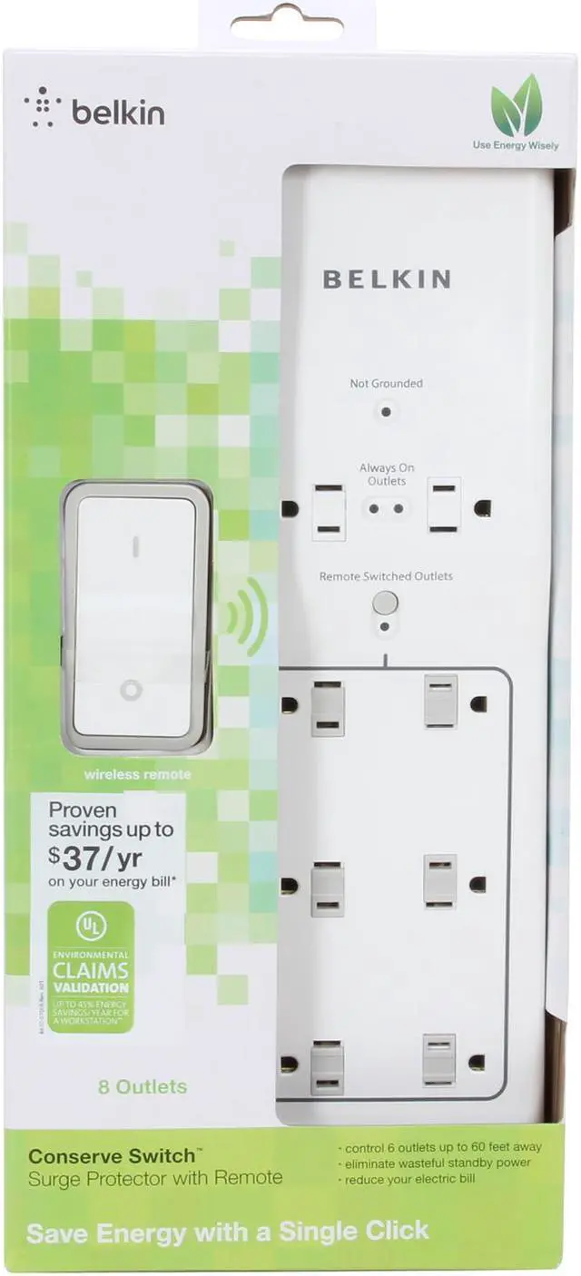 Alt view image 6 of 6 - BELKIN F7C01008 4 ft 8 Outlets 1000 J Conserve Switch Surge Suppressor