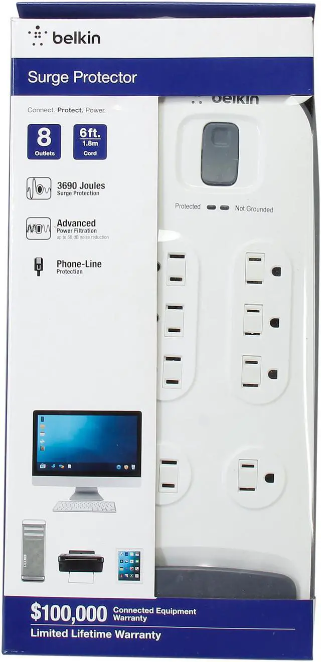 Alt view image 6 of 6 - BELKIN BV108200-06 6 ft 8 Outlets 500 J Surge Suppressor