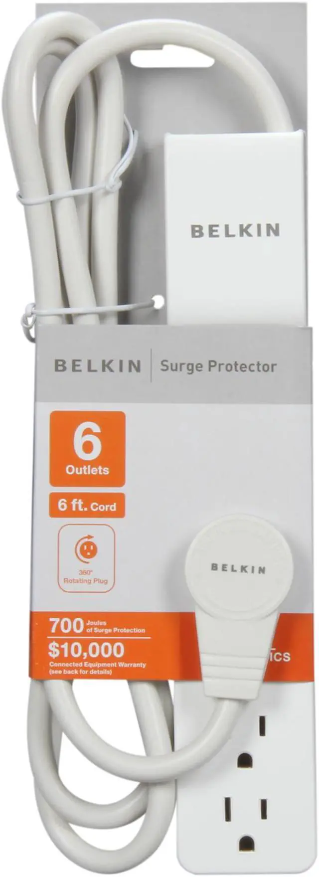Alt view image 4 of 4 - BELKIN BE106001-06R 6 ft 6 Outlets 720 J Home/Office SlimLine Surge Suppressor