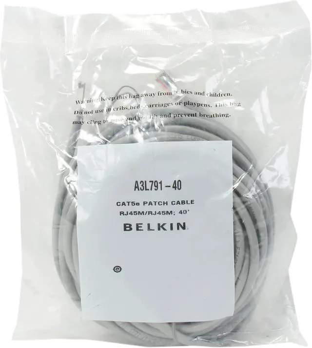 Alt view image 3 of 3 - Belkin A3L791-40 40 ft. Cat 5E Grey Network Cable