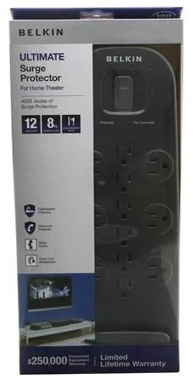 Alt view image 5 of 5 - BELKIN BV112230-08-BLK 8 ft. 12 Outlets 3996J Surge Protector with Power Cord with Cable/Satellite Protection