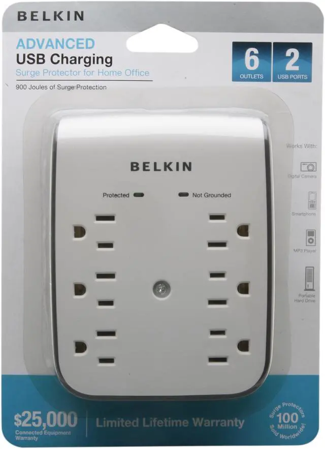 Alt view image 5 of 5 - BELKIN BV106050-CW 6 Outlets 900 Joule USB Charging Surge Protector