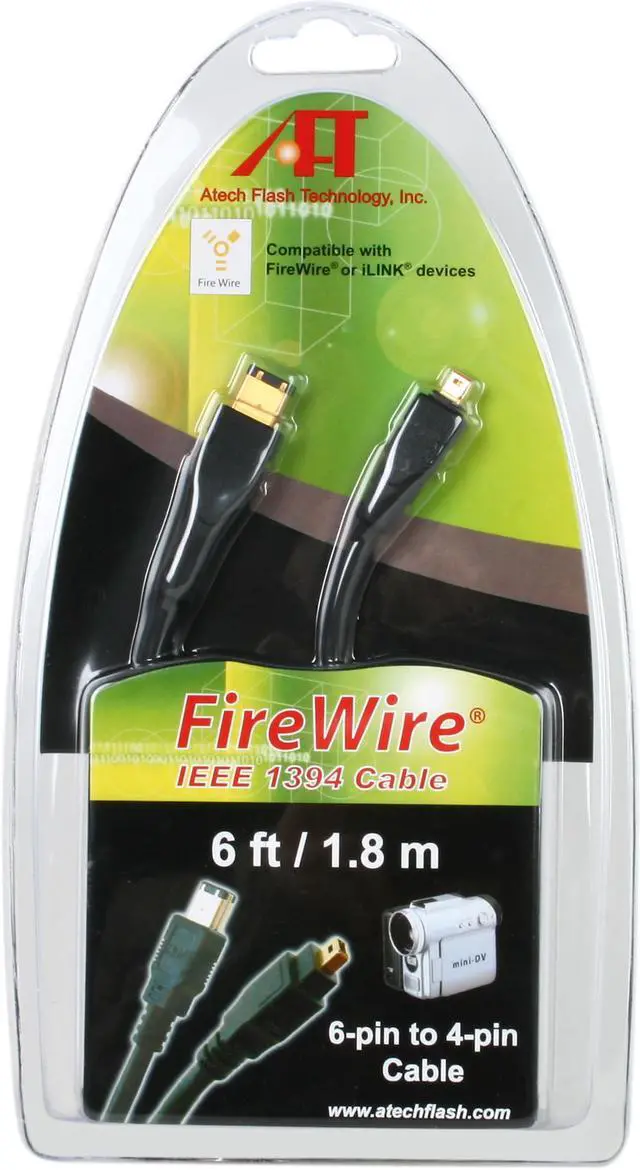 Alt view image 3 of 3 - Atech Flash AFT-FW64C 6 ft. FireWire IEEE 1394 6 pin to 4 pin Cable, Gold Plated