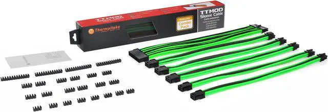 Alt view image 3 of 8 - Thermaltake AC-034-CN1NAN-A1 11.81 in. (All Cables)  TtMod Sleeve Extension Power Supply Cable Kit ATX/EPS/8-pin PCI-E/6-pin PCI-E with Combs Green/Black