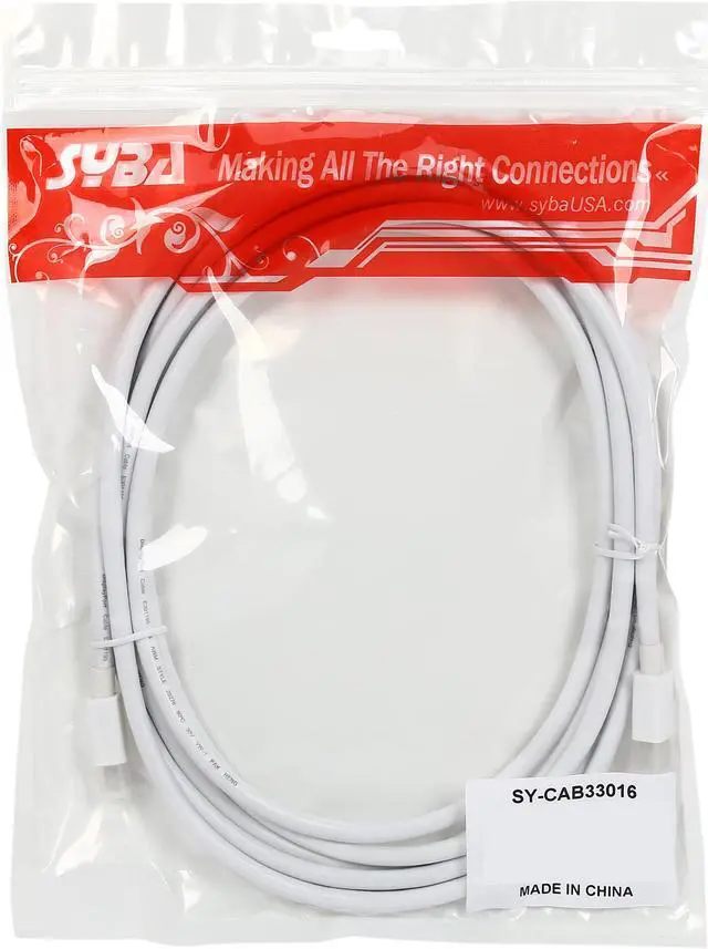 Alt view image 3 of 3 - SYBA Model SY-CAB33016 (3-Meter) Mini DisplayPort v1.2 to Mini DisplayPort v1.2 Male to Male Cable - WHITE Male to Male