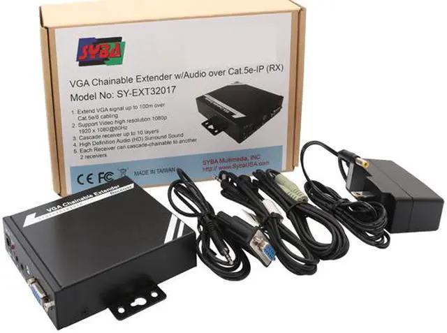 Alt view image 6 of 6 - SYBA SY-EXT32017 VGA Chainable Extender w/ Audio over Cat5e-IP (RX)