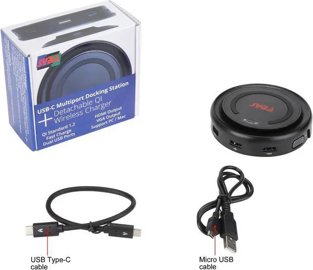 Alt view image 7 of 7 - SYBA SY-CHG50120 6-in-1 USB 3.1 Gen 1 Type-C Hub Docking Station - Dual USB-A, HDMI 4K, VGA, USB PD Fast-Charging 60 W, and Detachable QI Wireless Charger