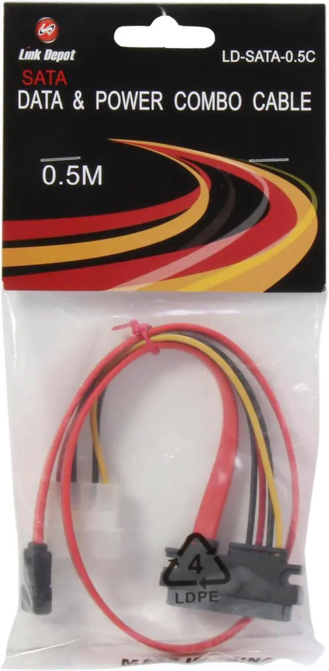 Alt view image 3 of 3 - Link Depot LD-SATA-0.5C 6 in. SATA Cable with Power Adapter