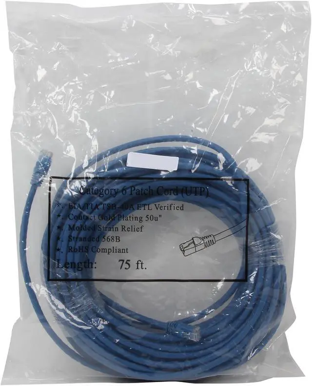 Alt view image 3 of 3 - Link Depot C6M-75-BUB 75 ft. Cat 6 Blue 550MHz Enhanced Patch Cord