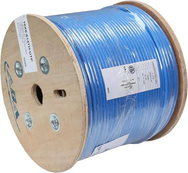 Main image of Link Depot C6AU-SOL-BUB 1000ft Cat6a 650 MHz 10G UTP Solid Bulk Ethernet Bare Copper Cable, Riser Rated (CMR), Blue