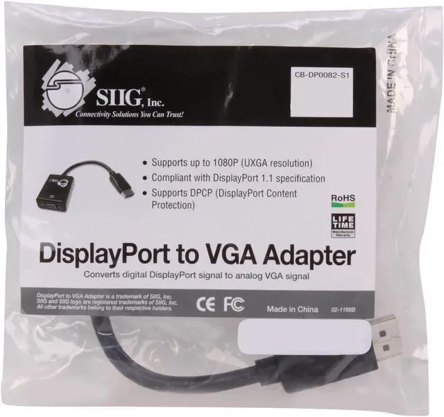 Alt view image 4 of 5 - SIIG CB-DP0082-S1 DisplayPort to VGA Adapter Cable