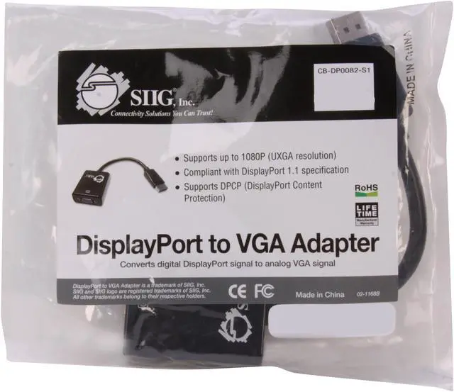 Alt view image 5 of 5 - SIIG CB-DP0082-S1 DisplayPort to VGA Adapter Cable