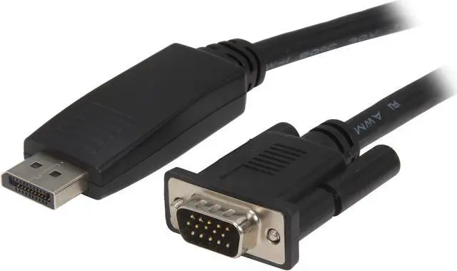 Main image of SIIG CB-DP0111-S1 6.6 ft. Black Latching 20-Pin DisplayPort (male) to 15-pin VGA (male) DisplayPort (M) to VGA (M) Converter Cable Male to Male