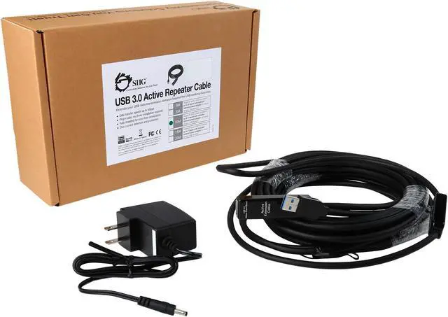 Alt view image 3 of 3 - SIIG JU-CB0611-S1 Black USB 3.0 Active Repeater Cable w/ Power adapter