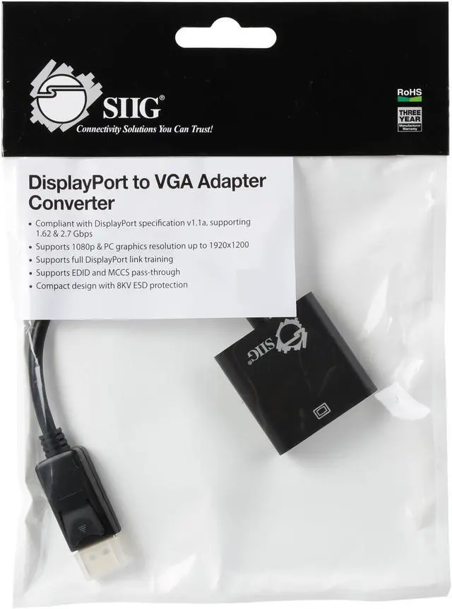 Alt view image 3 of 3 - SIIG CB-DP0N11-S1 DisplayPort to VGA Adapter Converter