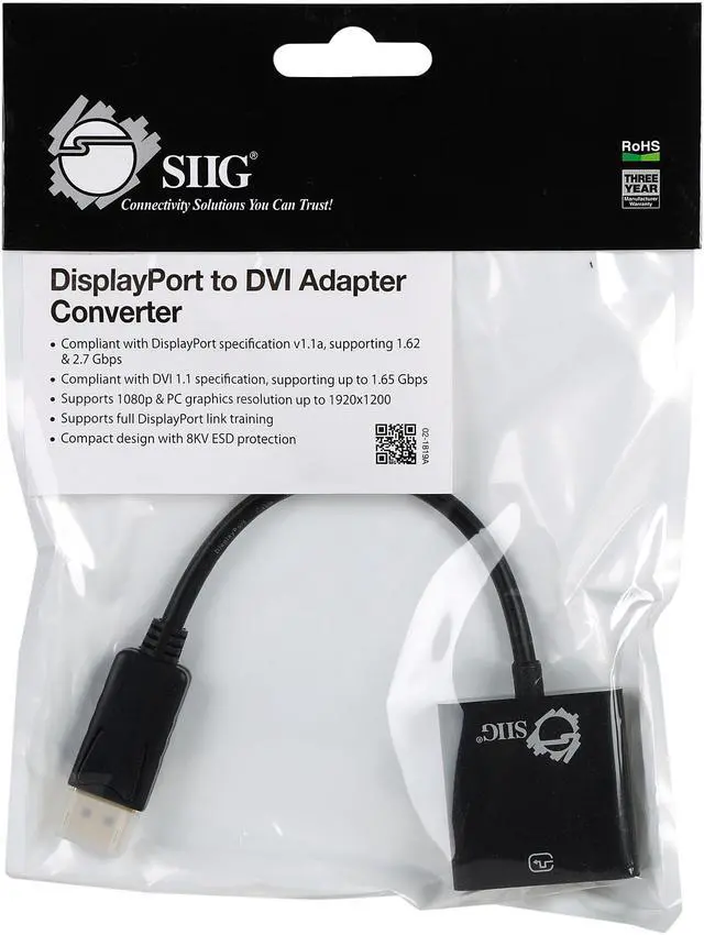 Alt view image 3 of 3 - SIIG CB-DP0P11-S1 DisplayPort to DVI Adapter Converter