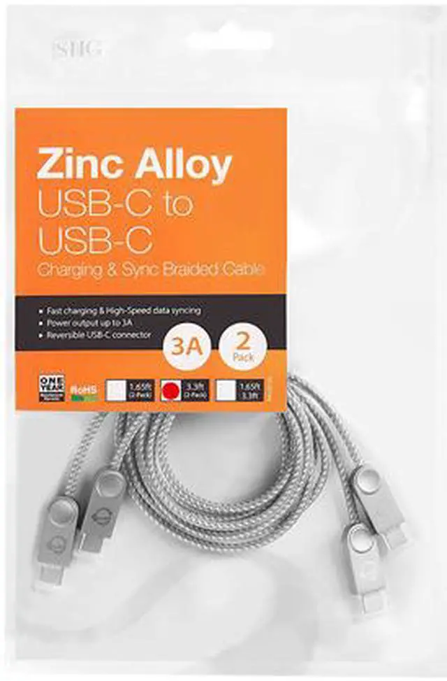 Alt view image 5 of 5 - SIIG Zinc Alloy USB-C to USB-C Charging & Sync Braided Cable - 3.3ft, 2-Pack